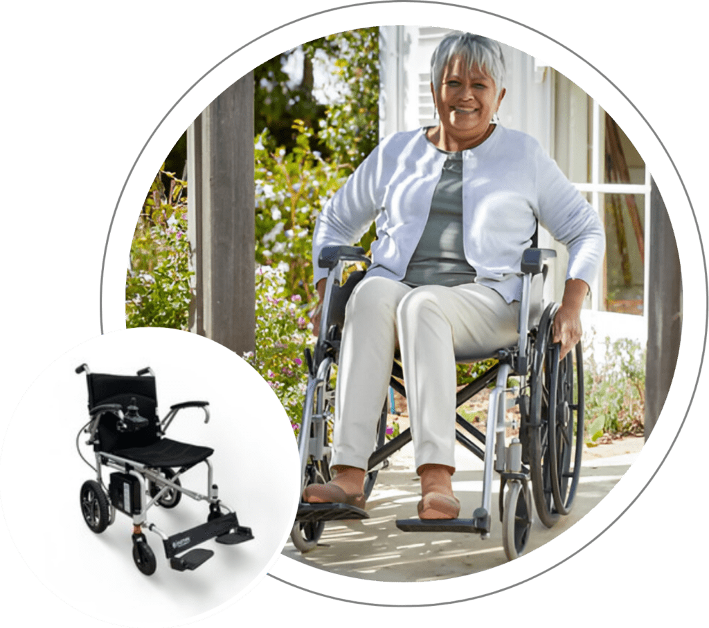 Elderly woman in wheelchair enjoying outdoors.