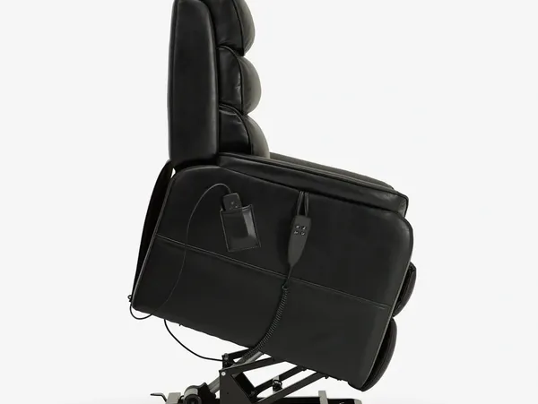 Black ergonomic office chair with adjustable features and cushioned backrest.