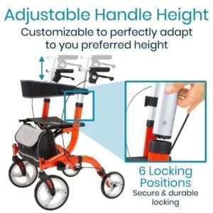 A graphic showing the adjustable handle height of this walker.