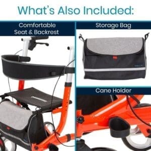 A picture of the features of the rollator.
