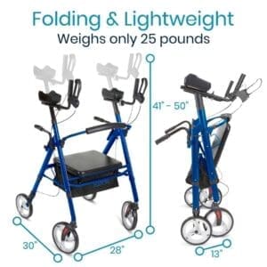 A diagram of the weight and height for a rollator.