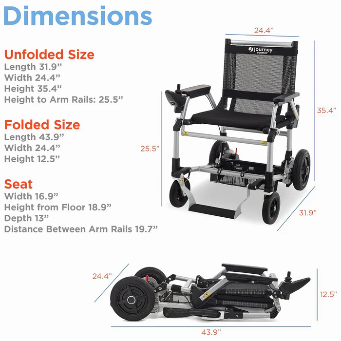 A diagram of the dimensions of a wheelchair.