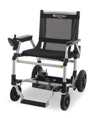 A black and silver wheelchair with wheels
