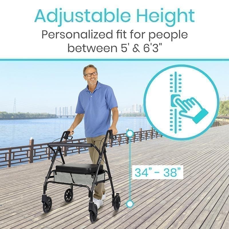 A man using a walker with adjustable height.