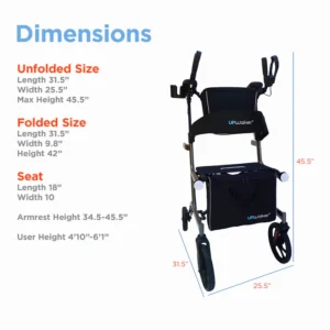 A diagram of the dimensions of a rollator.