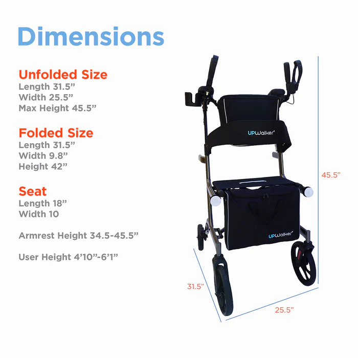 A diagram of the dimensions of a rollator.