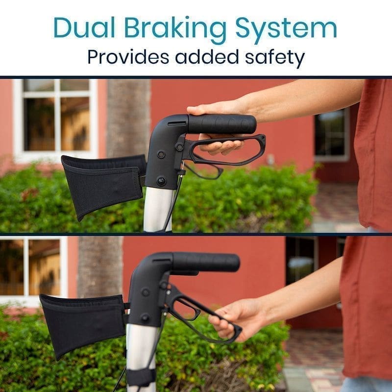 A man holding onto the handle of a scooter