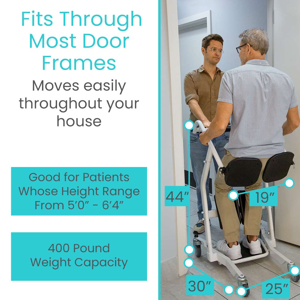 A man standing on a stair lift with measurements.