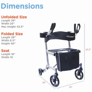 A diagram of the dimensions of a rollator walker.
