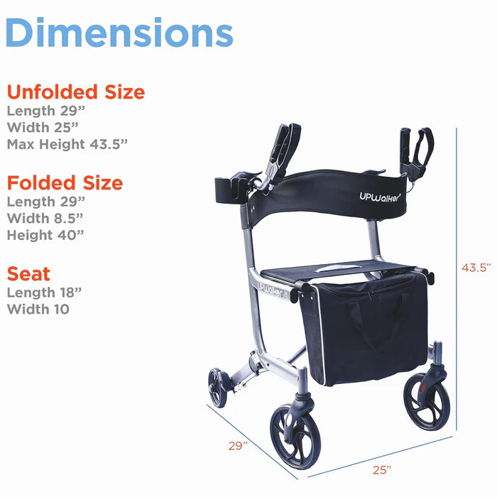 A diagram of the dimensions of a rollator walker.