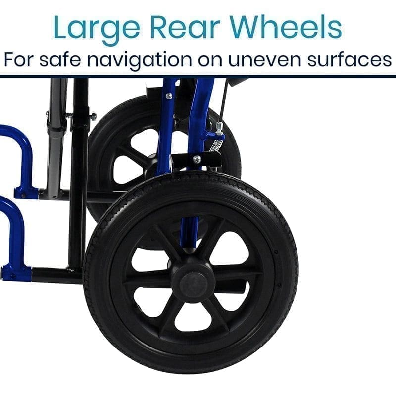 A close up of the rear wheels on a wheelchair