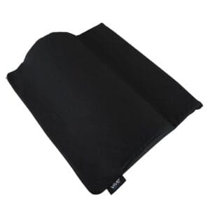 Black foldable foam mat or pad against white background.