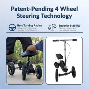 Patent-pending 4-wheel steering for superior stability and tight turning radius.