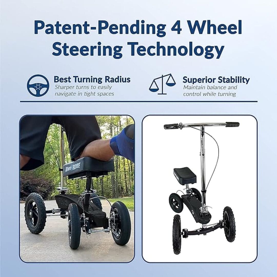 Patent-pending 4-wheel steering for superior stability and tight turning radius.