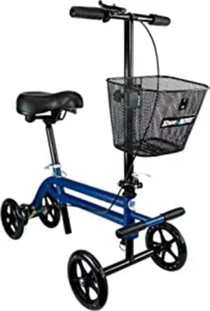 Compact blue foldable bicycle with a front basket.