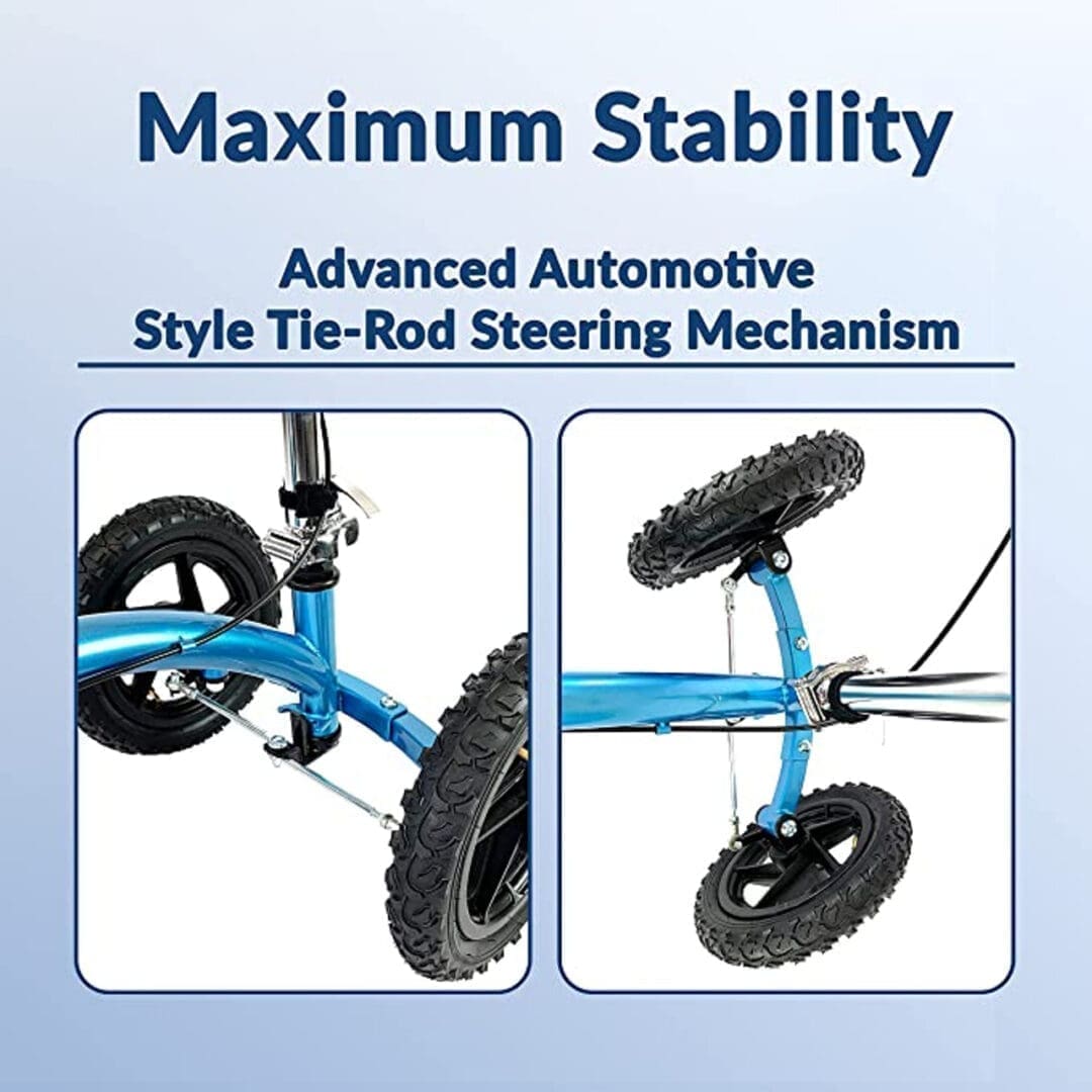Illustration showing advanced automotive style tie-rod steering mechanism for maximum stability.