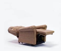 A brown recliner chair partially extended for relaxation.