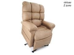 Beige cushioned recliner chair with padded backrest and armrests.
