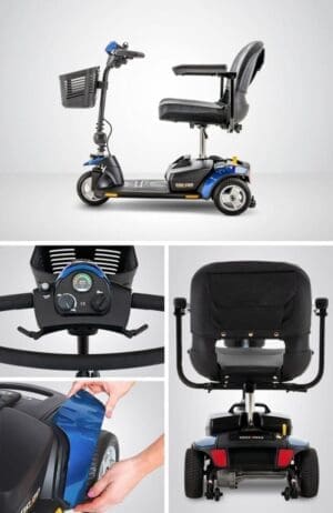 Electric mobility scooter with comfortable seat and easy controls.