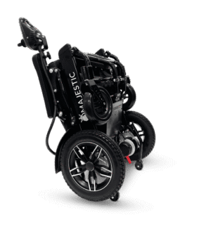 Compact black mechanical device with wheels and intricate components.