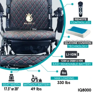Black IQB000 wheelchair with adjustable features and silicone cushions.
