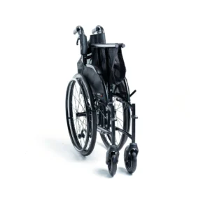 Black manual wheelchair isolated on white background.