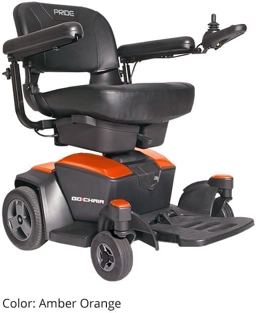 Compact mobility scooter with padded seat and footrest.