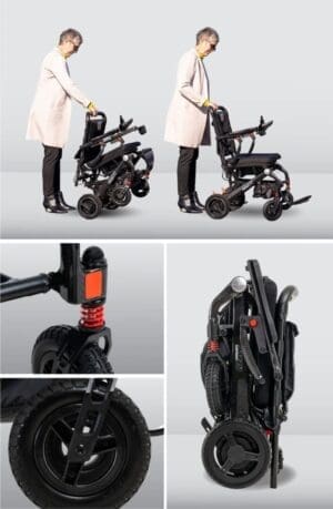Compact and foldable mobility scooter with sturdy wheels and easy handling.
