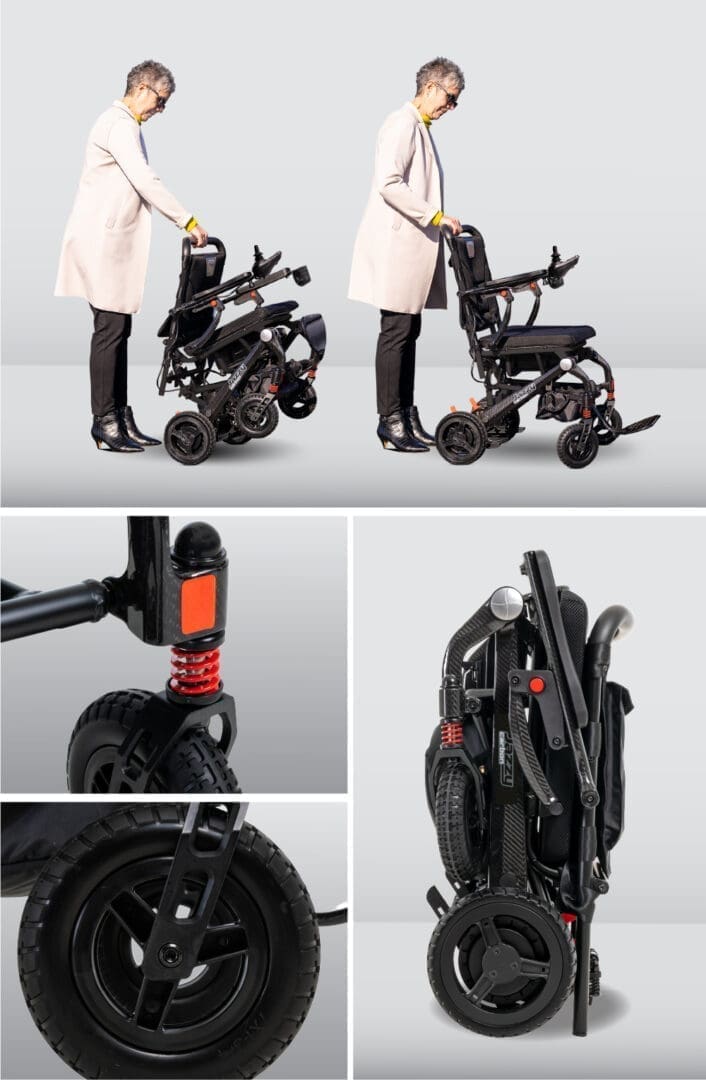 Compact and foldable mobility scooter with sturdy wheels and easy handling.