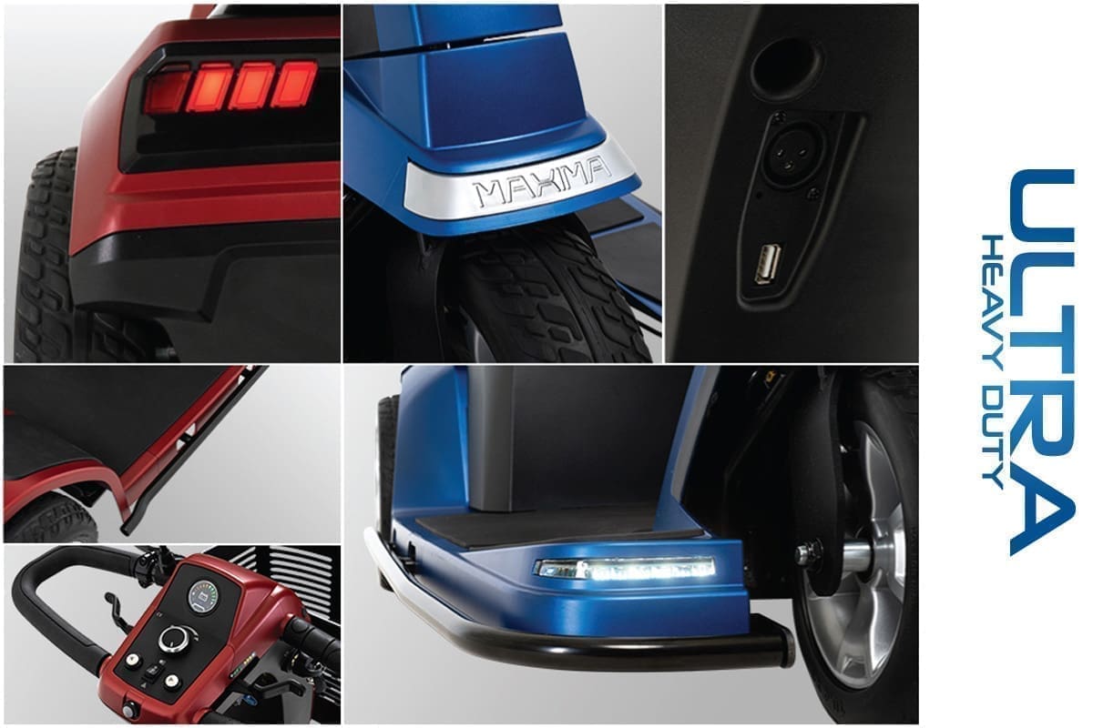 Close-up of a futuristic vehicle's sleek blue and black parts with illuminated details.
