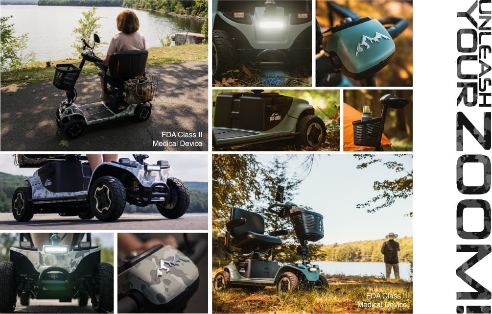 A collage showcasing a powerful blue off-road vehicle in various rugged and scenic settings.