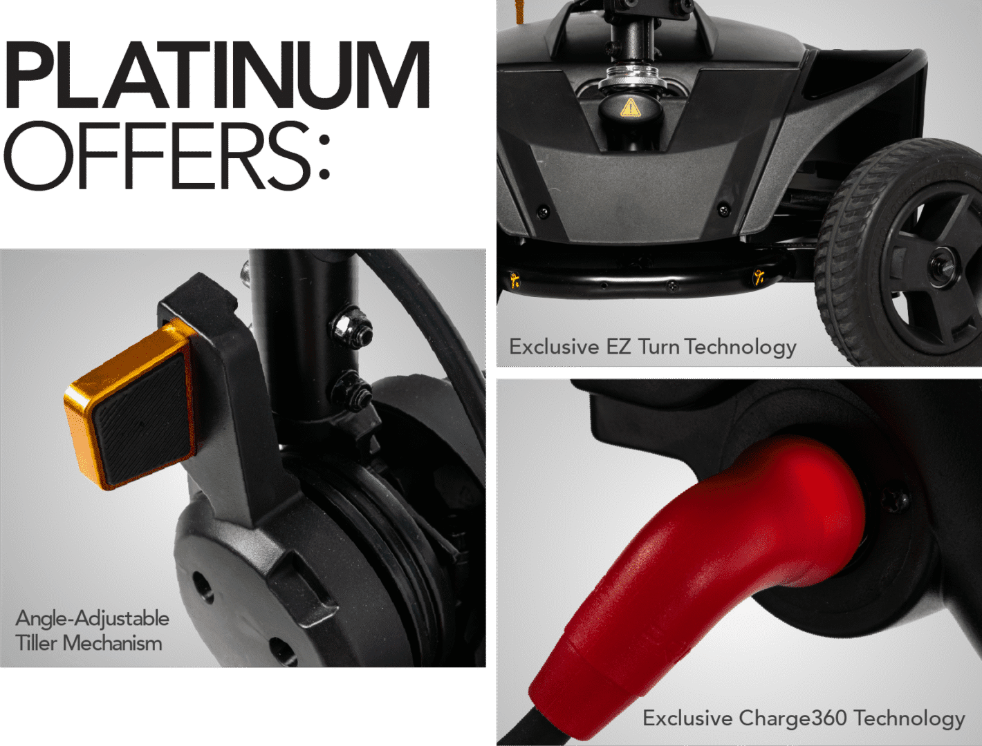 Close-up images showcasing exclusive EZ Turn and Change360 technologies on a vehicle.