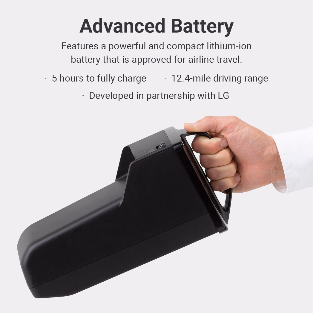 Portable advanced battery with a handle, LED, and long range.