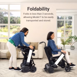 A woman easily folds a modern stroller for compact storage.
