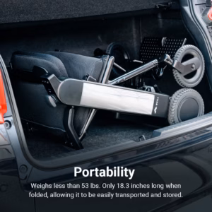 A compact portable device stored in a car trunk for easy transport.