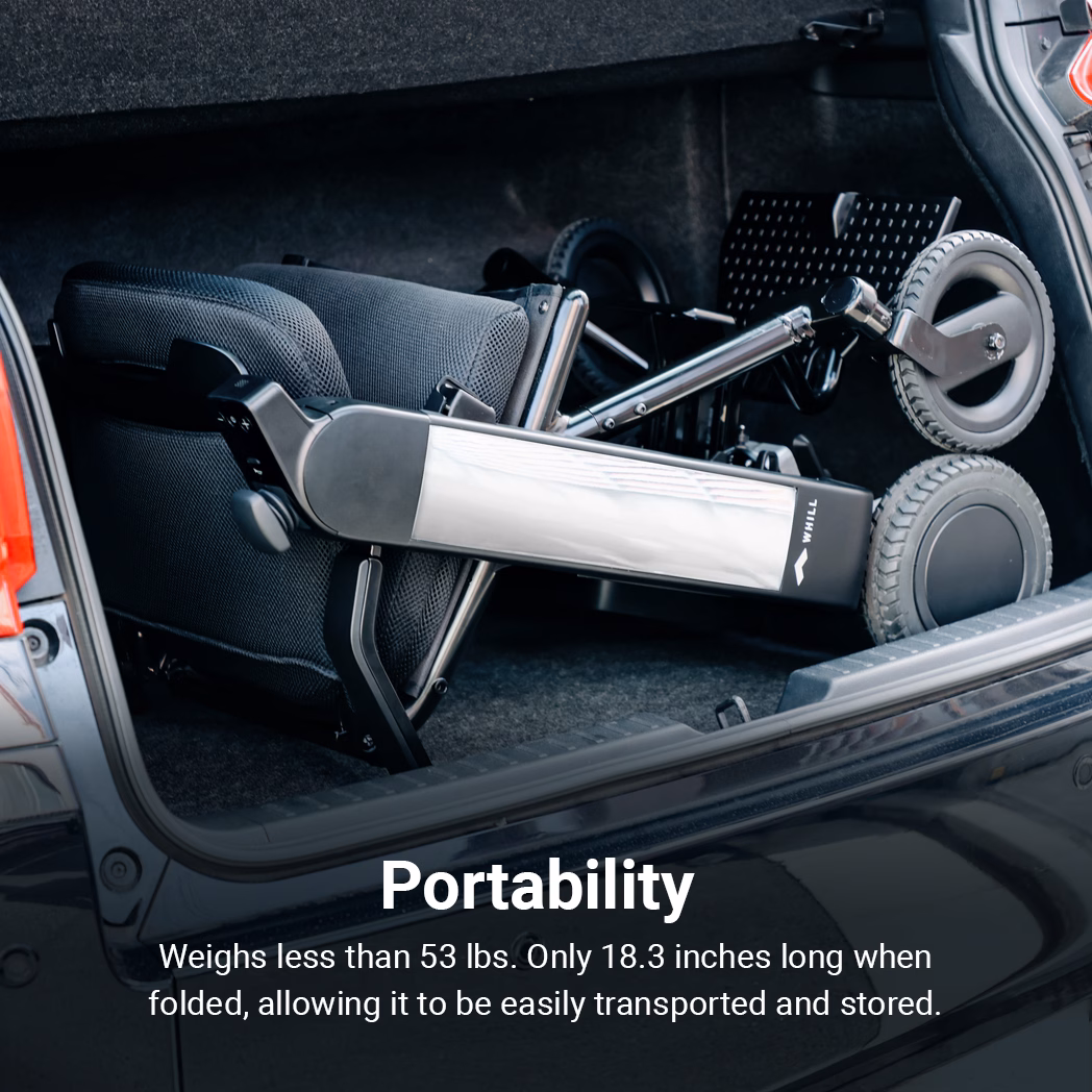 A compact portable device stored in a car trunk for easy transport.