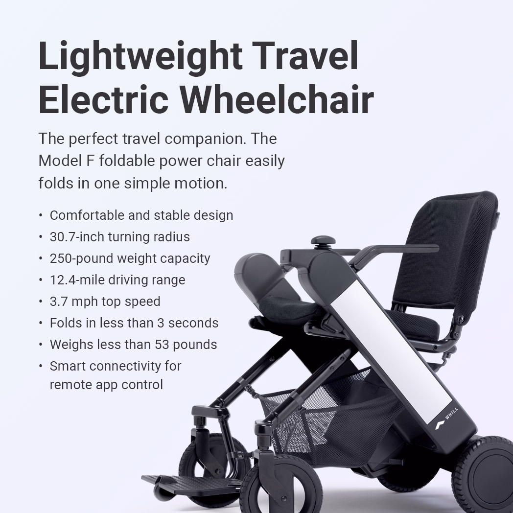Compact, foldable lightweight travel electric wheelchair with multiple speed modes.