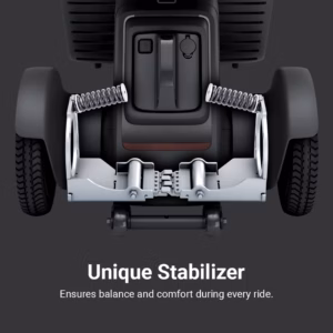 Close-up of a unique stabilizer system on a vehicle's suspension.