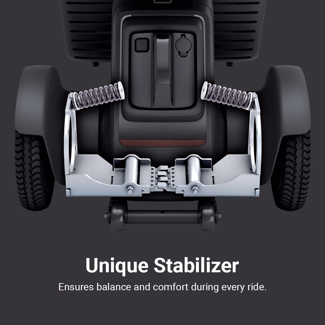 Close-up of a unique stabilizer system ensuring vehicle balance and comfort.