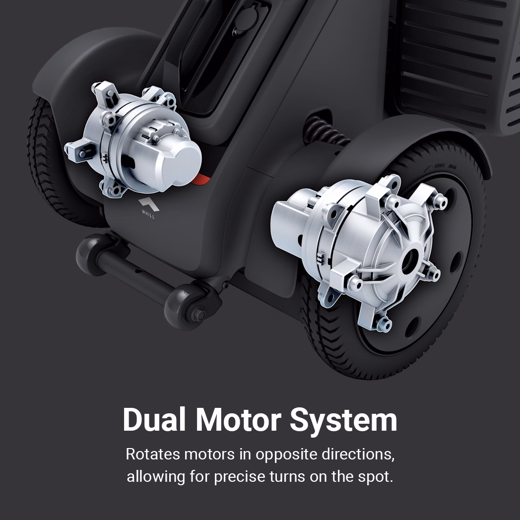Close-up of a dual motor system on a device, highlighting its rotating motors.