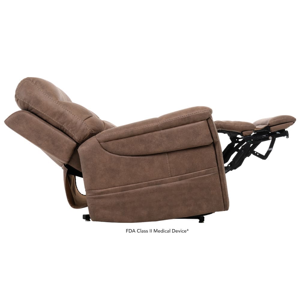 Brown reclining chair with footrest extended.